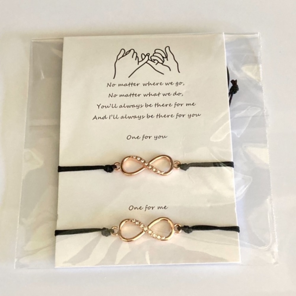 NEW Diamond Rose Gold Toned Infinity One For You One For Me Black Cord Bracelet - Picture 2 of 3